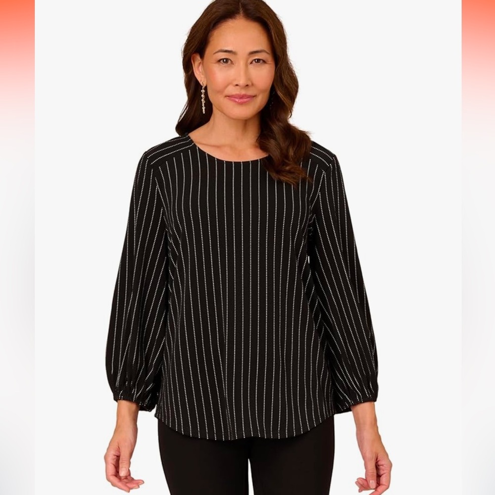 Adrianna Papell Women's Printed 3/4 Sleeve Yoke Detail Top
